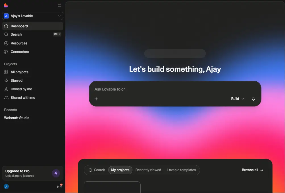 Loveable AI sign up page showing how to create a free account before building a portfolio website.