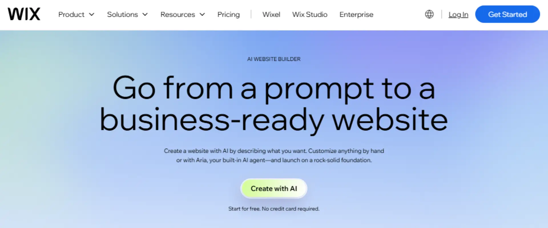 Wix AI Website Builder homepage showing the AI website creation interface